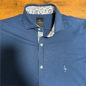Tailorbyrd Men’s Large Navy Blue 100% Cotton Button Front Polo Shirt